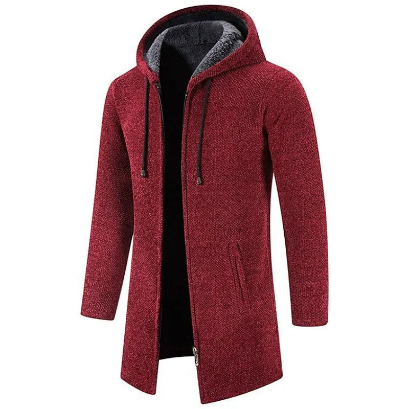 Manteau Long à Capuche en Maille Chinée pour Homme