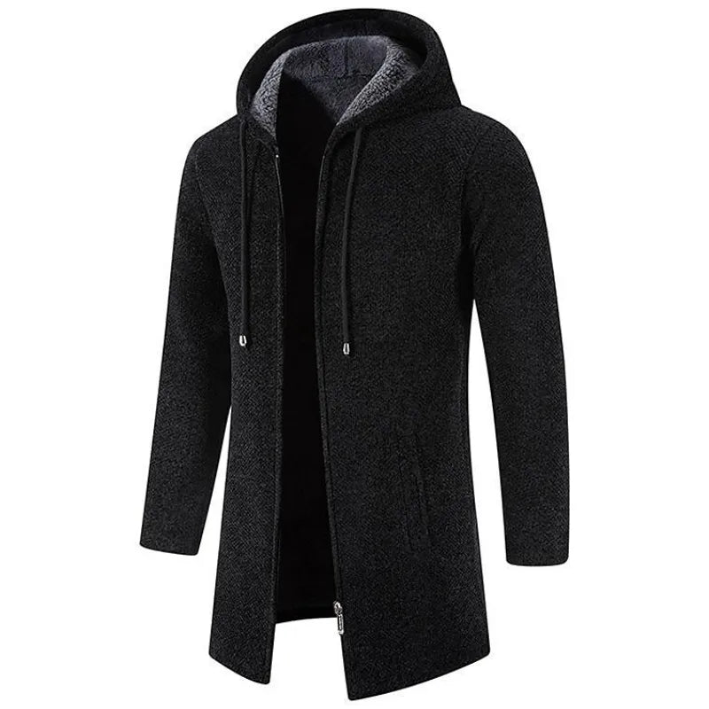 Manteau Long à Capuche en Maille Chinée pour Homme