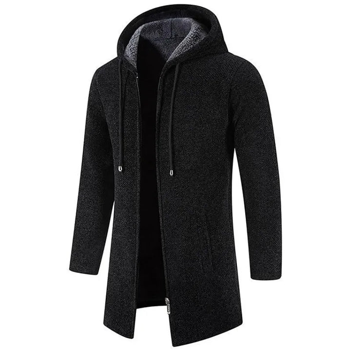 Manteau Long à Capuche en Maille Chinée pour Homme