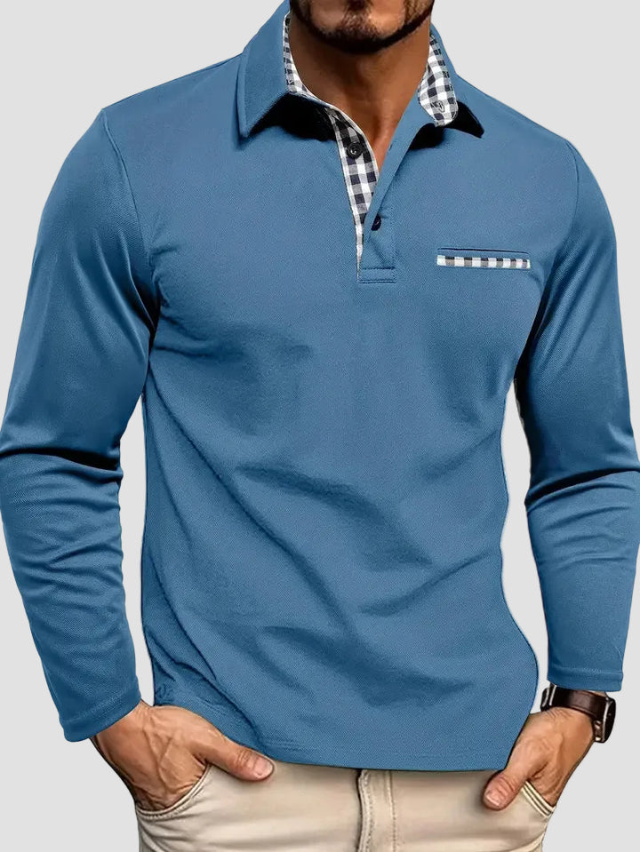 Felix | Polo Homme à Manches Longues avec Détails à Carreaux