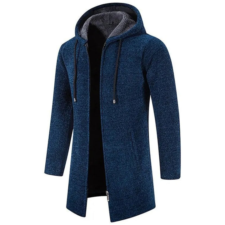 Manteau Long à Capuche en Maille Chinée pour Homme