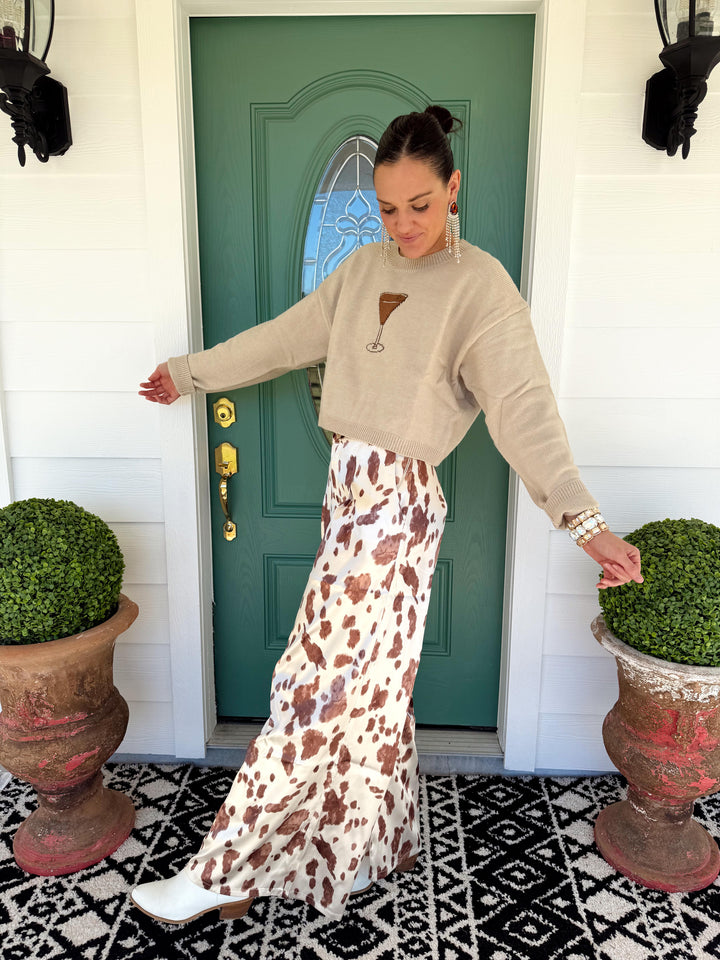 Pantalon Satin Femme – Imprimé Vache Marron à Boutons