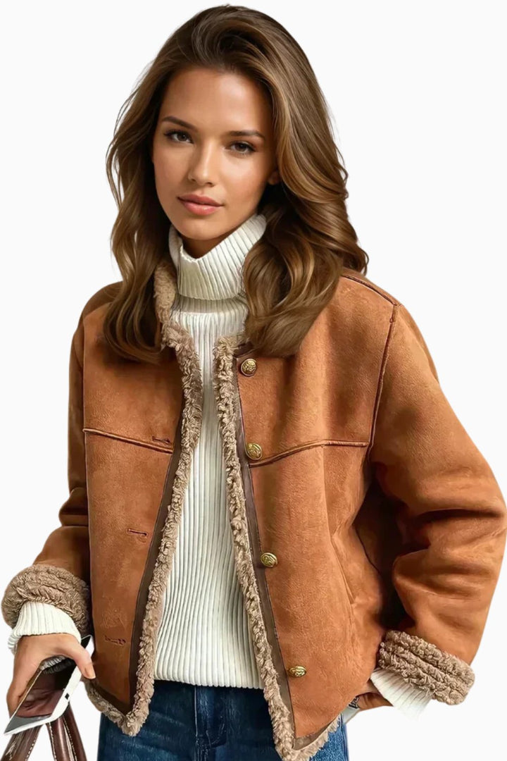 Veste Femme en Shearling Boutonnée Coupe Oversize