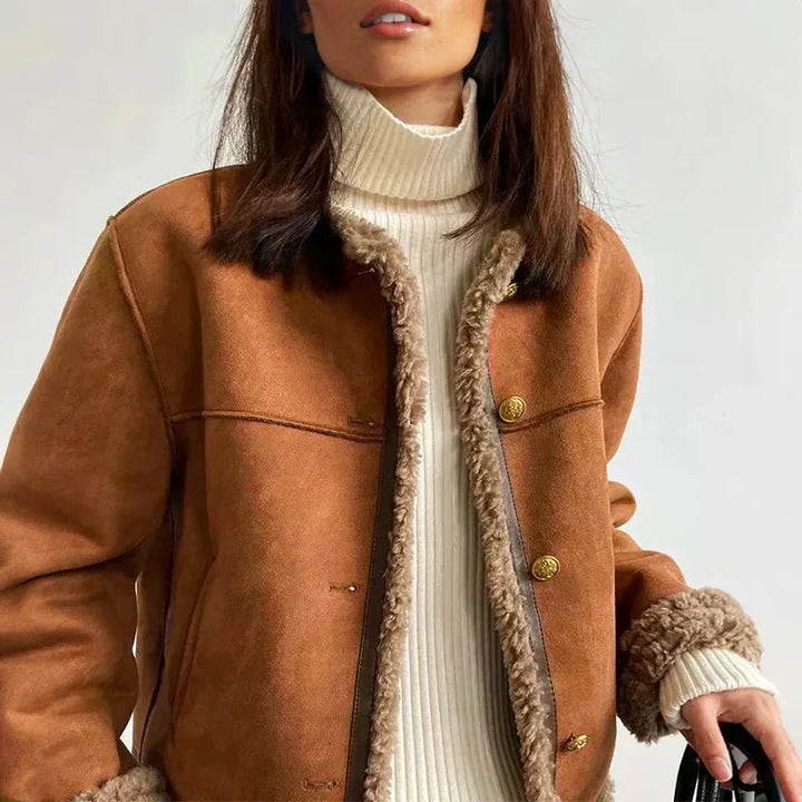 Veste Femme en Shearling Boutonnée Coupe Oversize