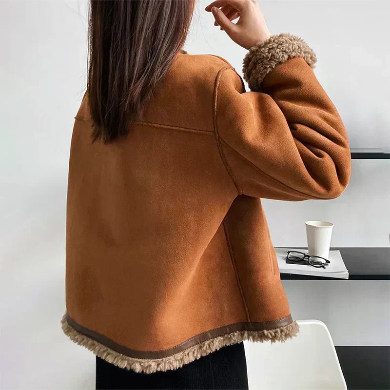 Veste Femme en Shearling Boutonnée Coupe Oversize