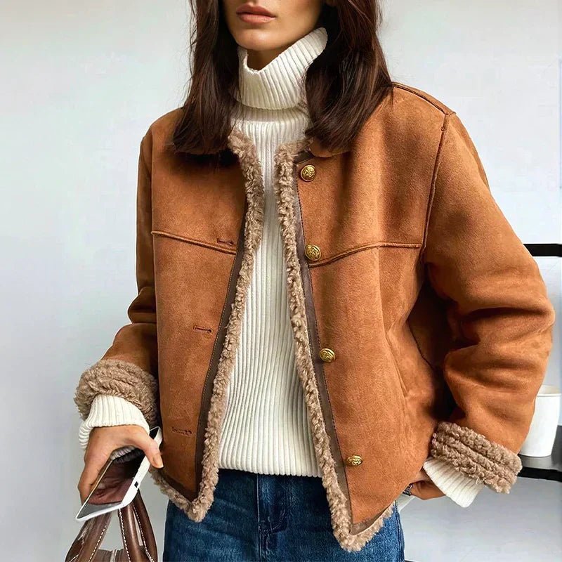 Veste Femme en Shearling Boutonnée Coupe Oversize
