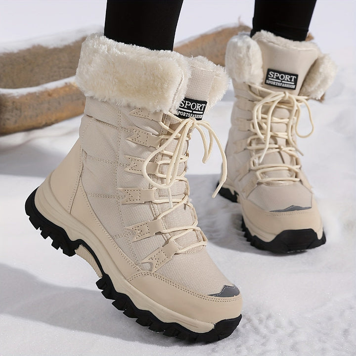 Bottes d'hiver femme hautes doublées fausse fourrure avec lacets