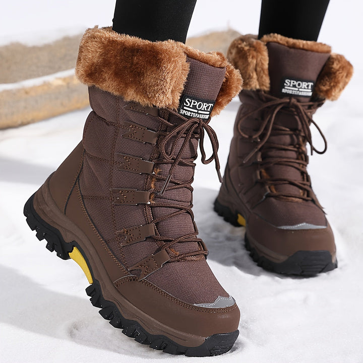 Bottes d'hiver femme hautes doublées fausse fourrure avec lacets