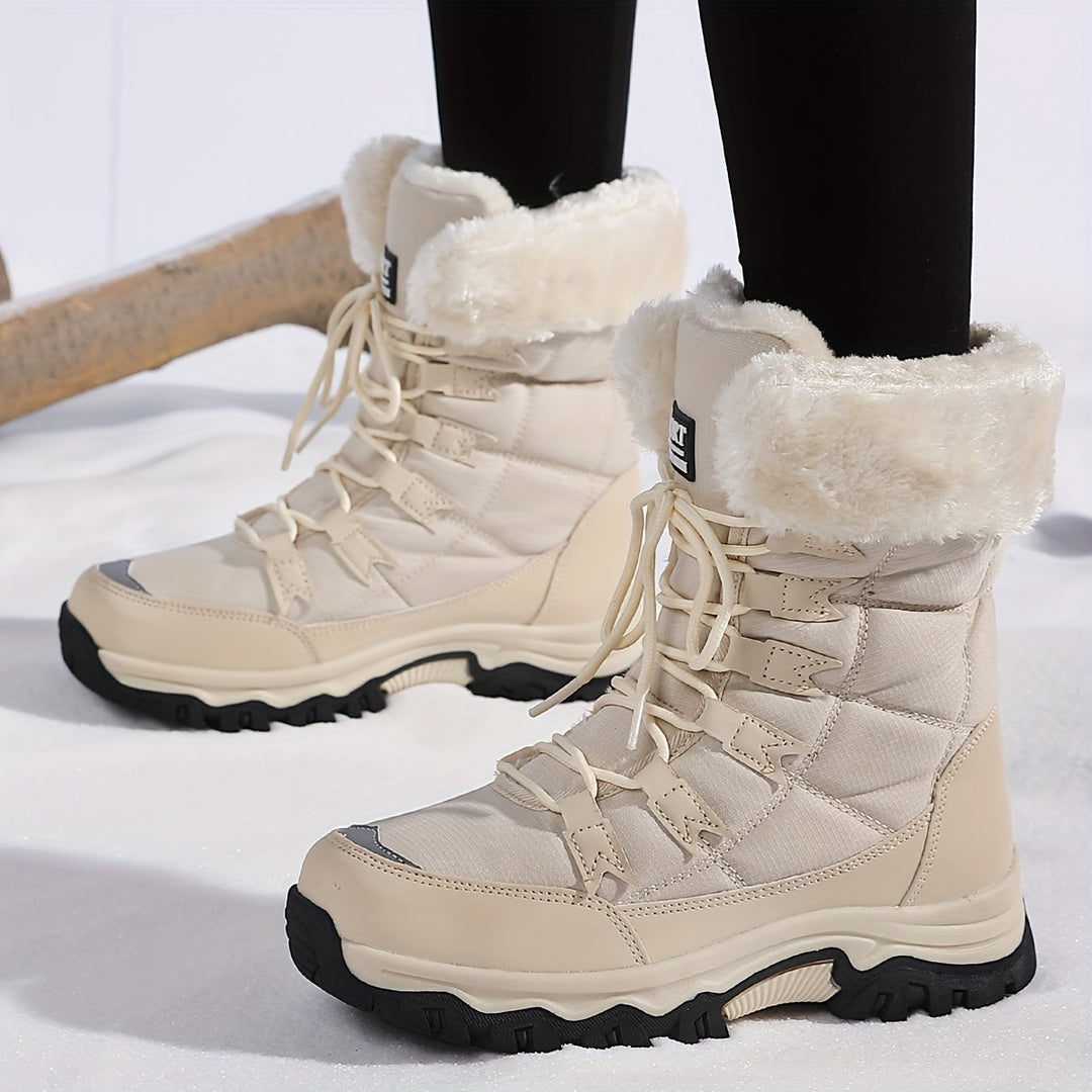 Bottes d'hiver femme hautes doublées fausse fourrure avec lacets