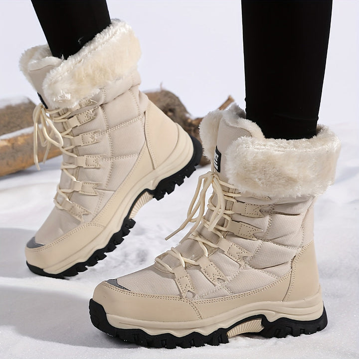 Bottes d'hiver femme hautes doublées fausse fourrure avec lacets