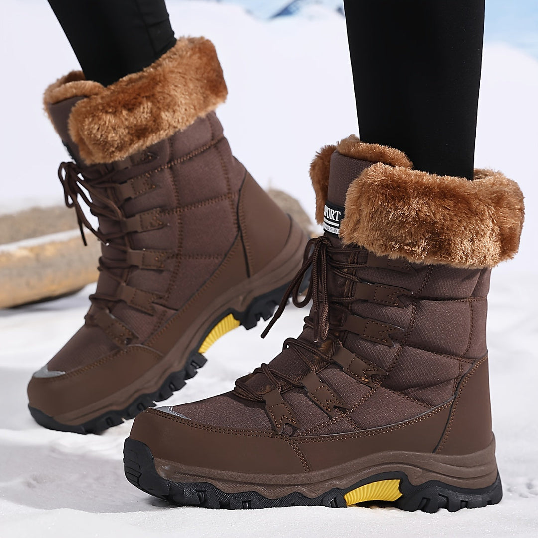 Bottes d'hiver femme hautes doublées fausse fourrure avec lacets