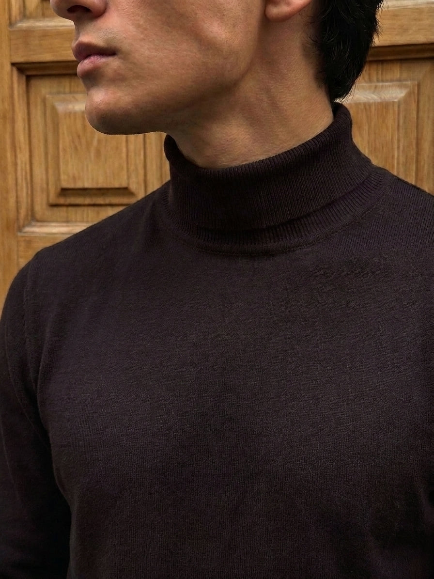 Pullover da uomo a collo alto reversibile in maglia tinta unita a maniche lunghe