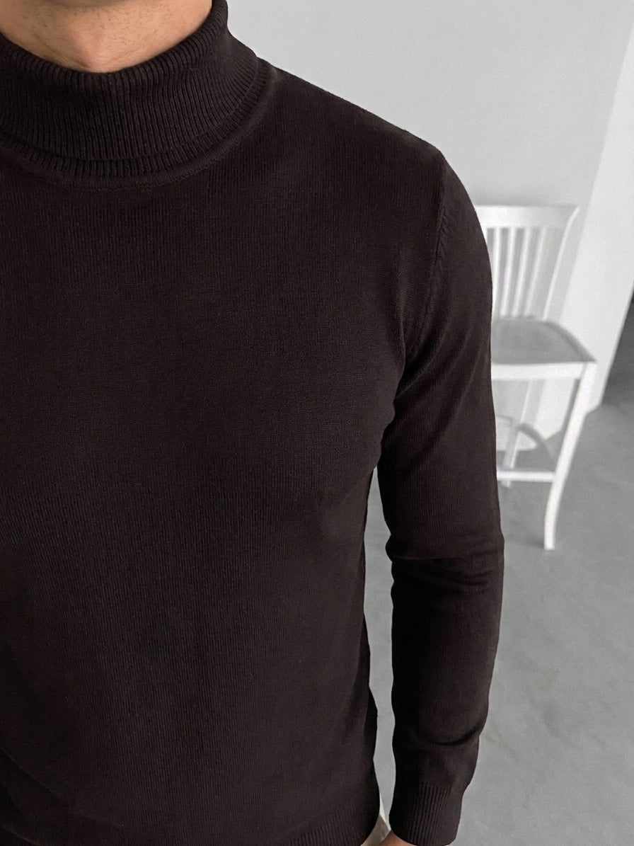 Pullover da uomo a collo alto reversibile in maglia tinta unita a maniche lunghe