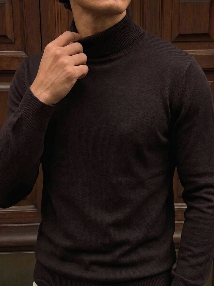 Pullover da uomo a collo alto reversibile in maglia tinta unita a maniche lunghe