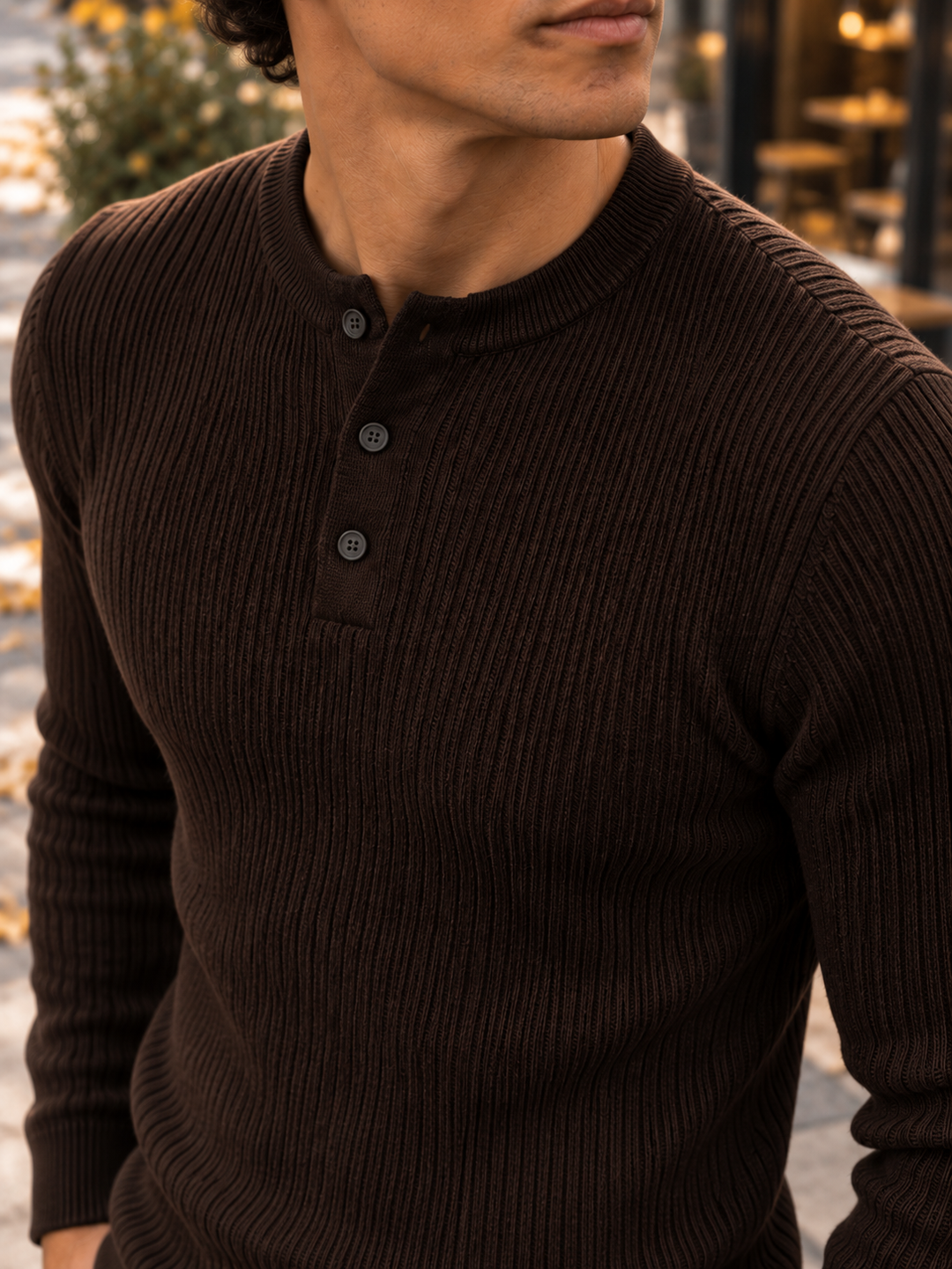 Maglione da uomo in maglia a coste con colletto abbottonato e maniche lunghe