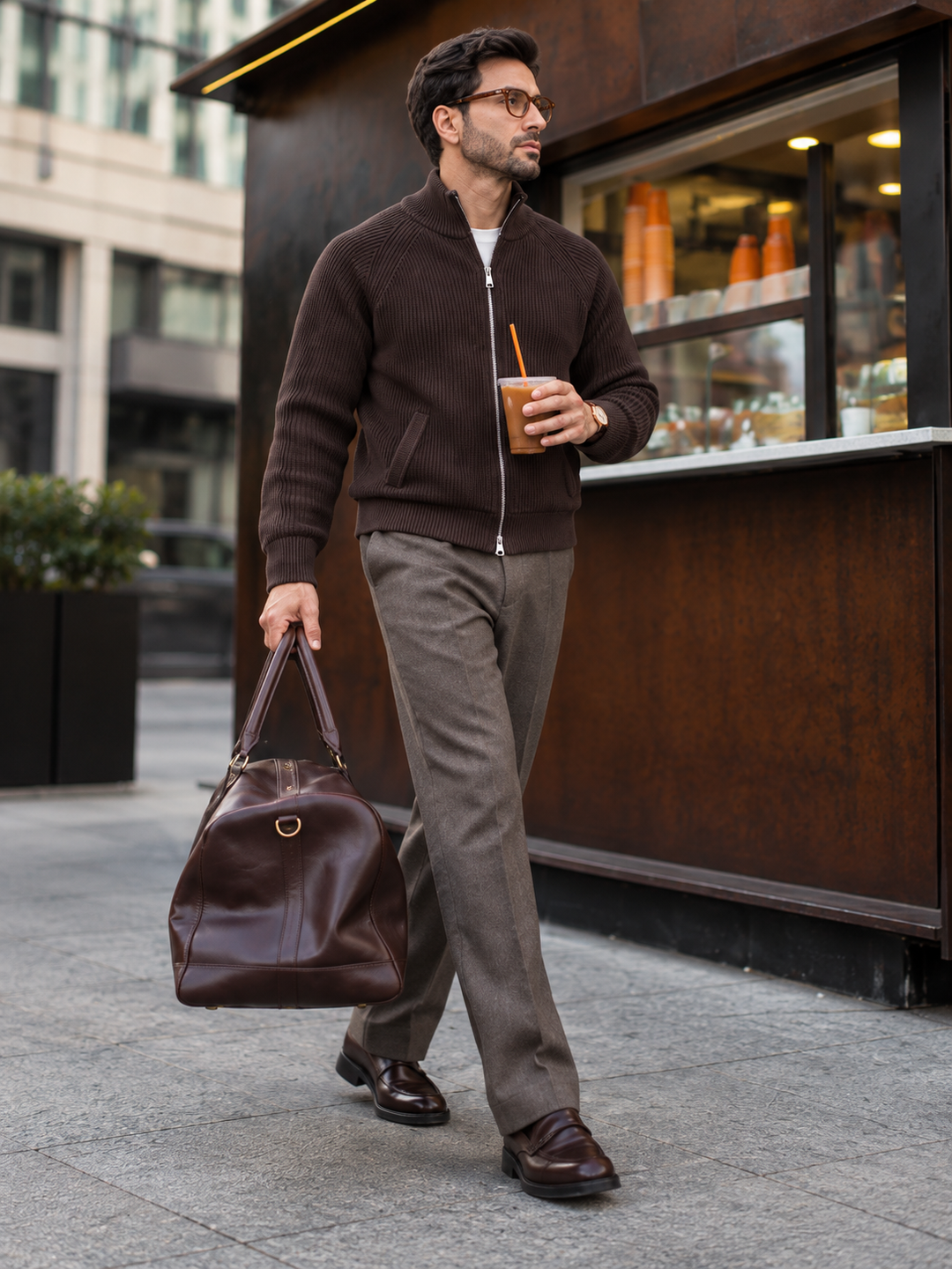 Cardigan Homme Maille Zip Intégral Col Montant Et Bords Côtelés