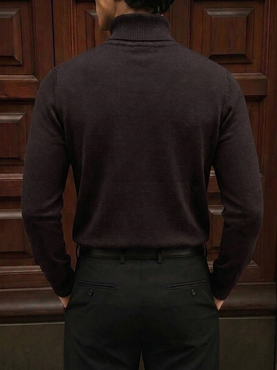 Pullover da uomo a collo alto reversibile in maglia tinta unita a maniche lunghe