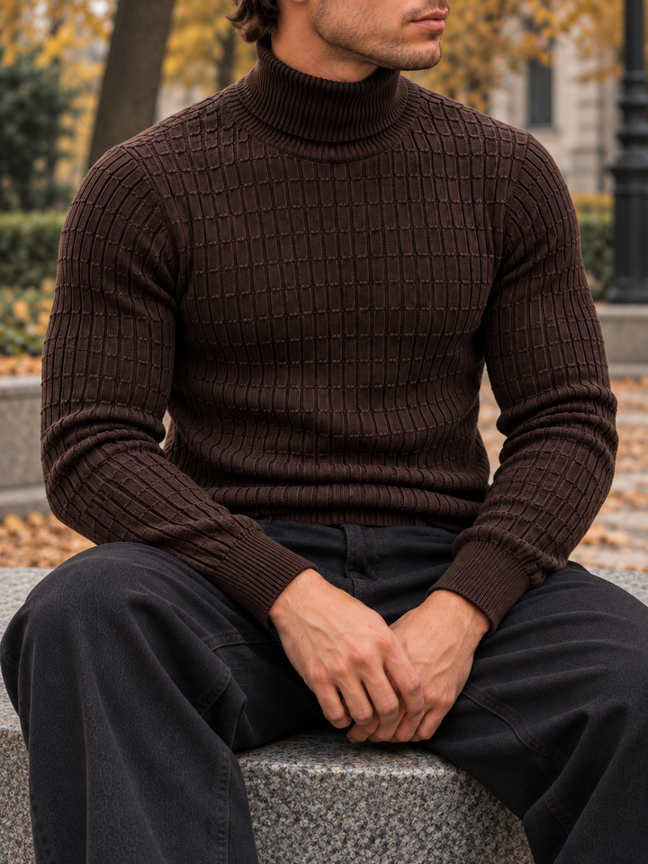 Pull Col Roulé Homme Côtes Verticales En Maille