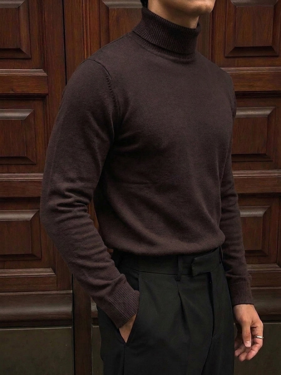 Pullover da uomo a collo alto reversibile in maglia tinta unita a maniche lunghe