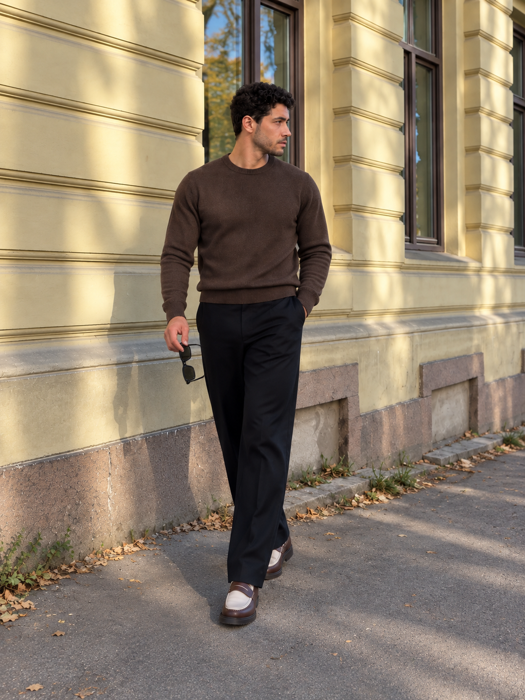 Pullover da uomo in maglia tinta unita con scollo rotondo e bordi a coste