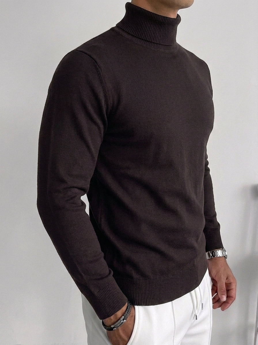 Pullover da uomo a collo alto reversibile in maglia tinta unita a maniche lunghe