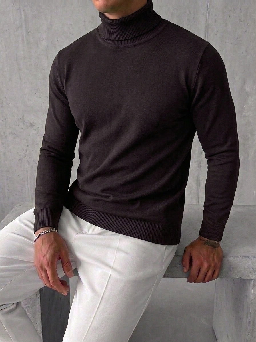 Pullover da uomo a collo alto reversibile in maglia tinta unita a maniche lunghe