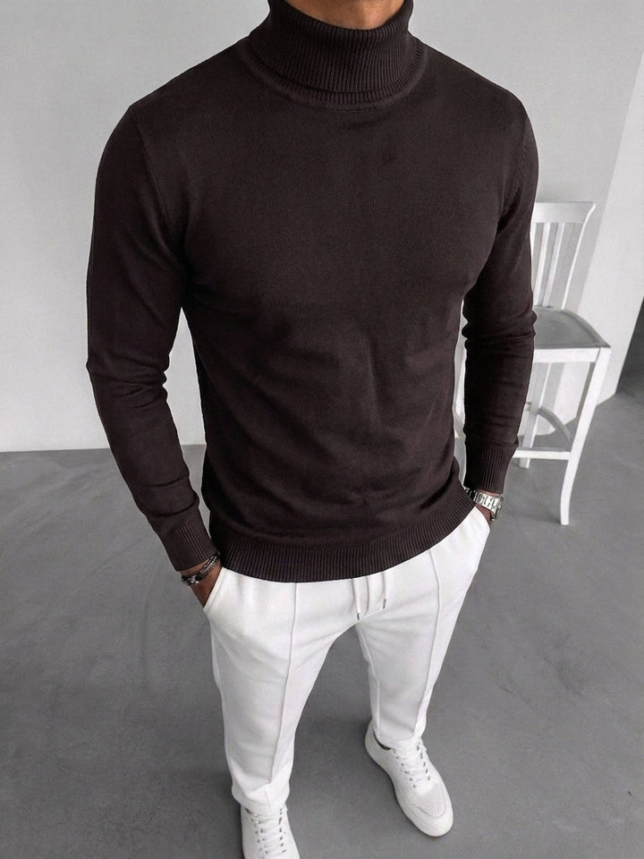 Pullover da uomo a collo alto reversibile in maglia tinta unita a maniche lunghe