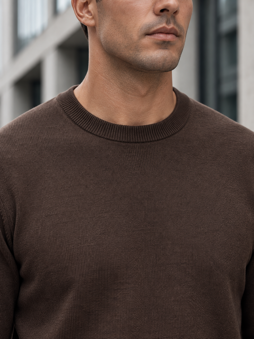 Pullover da uomo in maglia tinta unita con scollo rotondo e bordi a coste