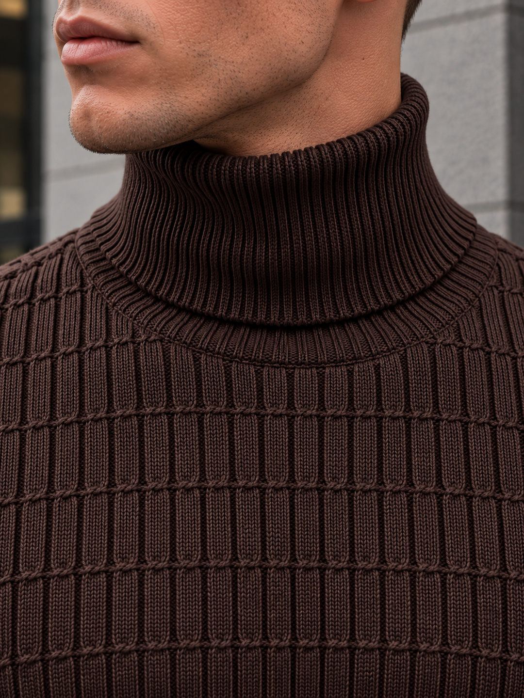 Pull Col Roulé Homme Côtes Verticales En Maille