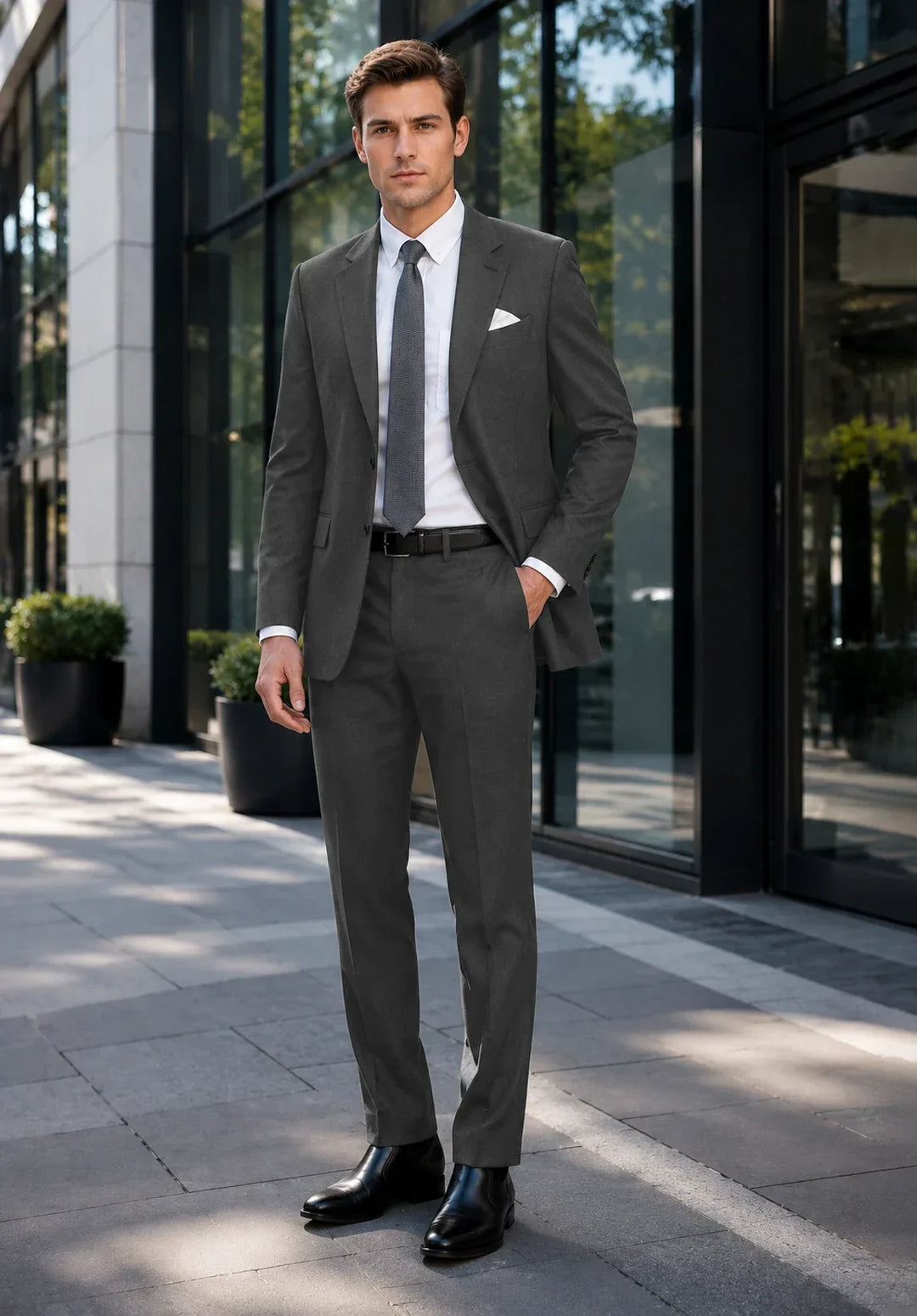 Klassischer Business-Zweiteiler für Herren mit Reverskragen und Hose mit niedrigem Bund