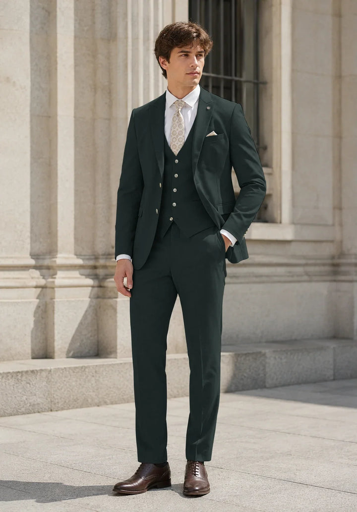 Costume Trois Pièces Homme Coupe Slim avec Col Notch et Gilet Six Boutons