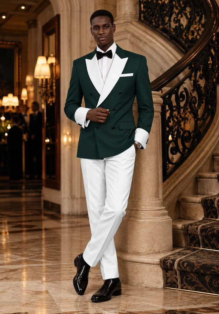 Herenkostuum uit twee delen met slim fit, brede contrasterende reverskraag en double-breasted jasje