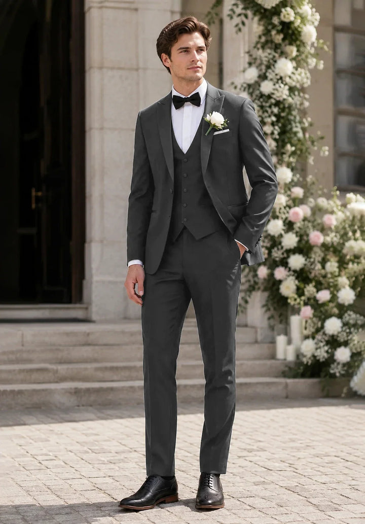 Costume Trois Pièces Homme Coupe Slim avec Col Notch et Gilet Assorti Élégant