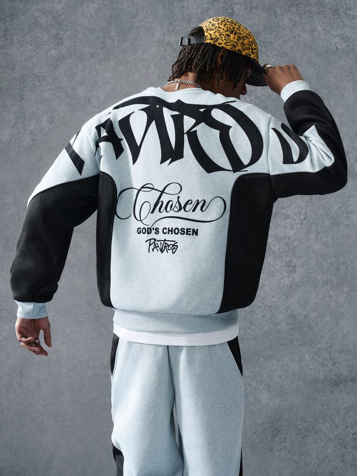 Men's two-tone tracksuit set with crew-neck top and wide-leg pants