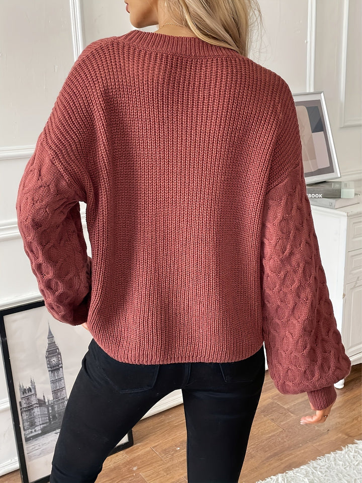 Pull Femme Maille Côtelée Avec Manches Losange Coupe Décontractée