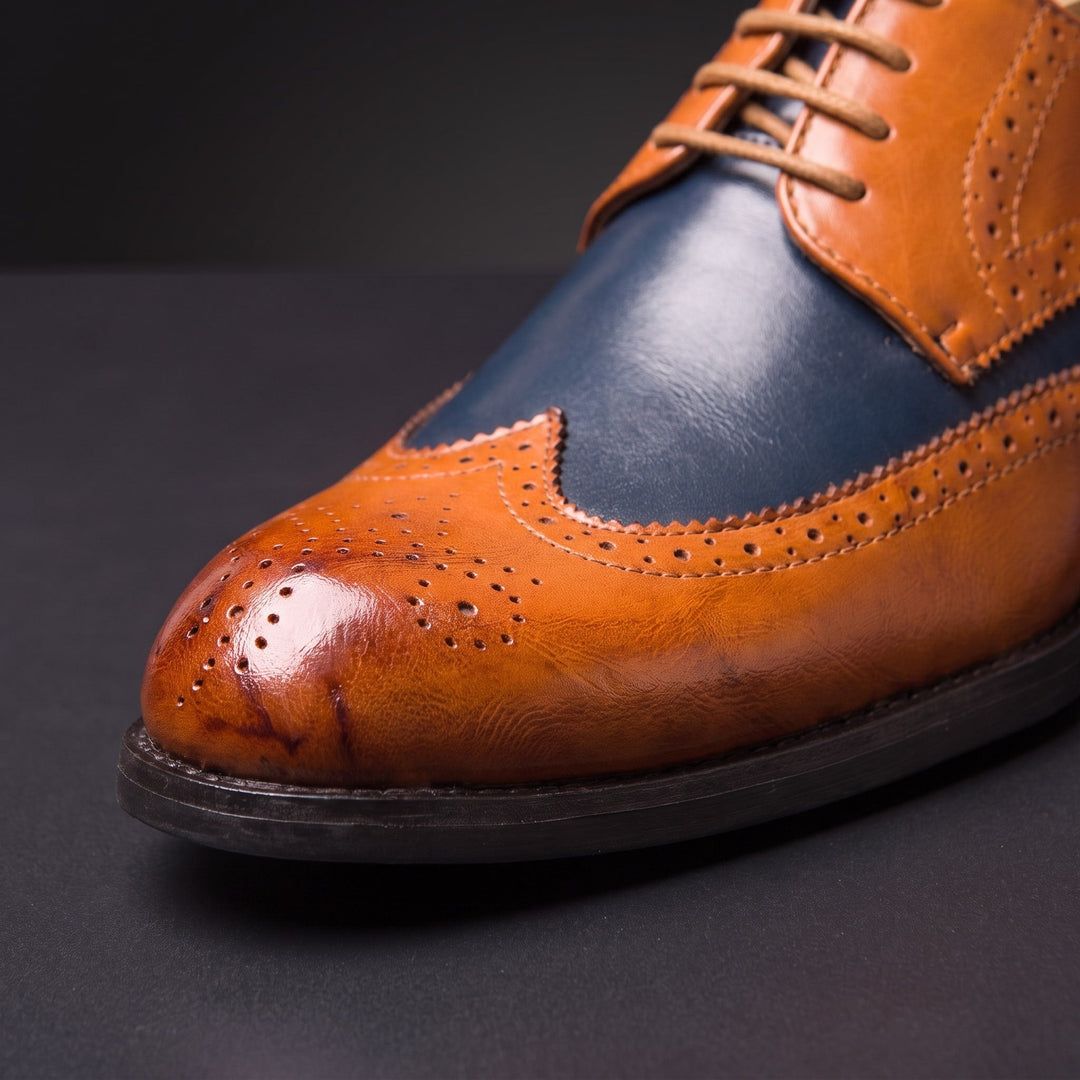 Chaussures Oxford Homme en Cuir Bicolore avec Détail Brogue