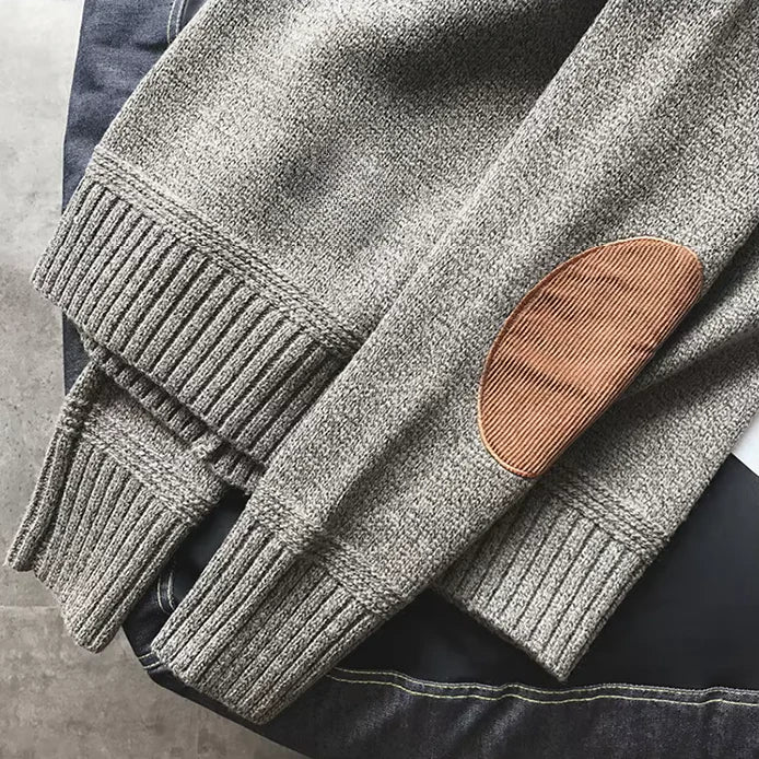 Pull en Maille à Col Rond et Coudes Renforcés pour Homme