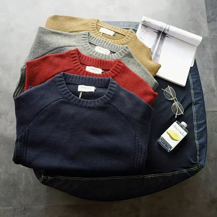 Pull en Maille à Col Rond et Coudes Renforcés pour Homme