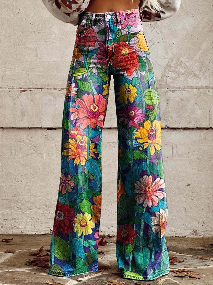 Pantalon Palazzo Femme – Taille Haute Jambe Large Imprimé Floral