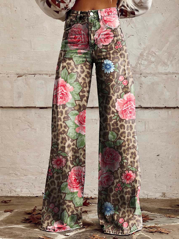 Pantalon Palazzo Femme – Taille Haute Jambe Large Imprimé Floral