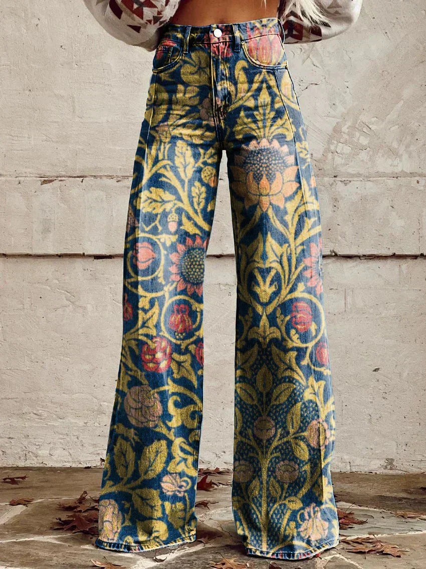 Pantalon Palazzo Femme – Taille Haute Jambe Large Imprimé Floral