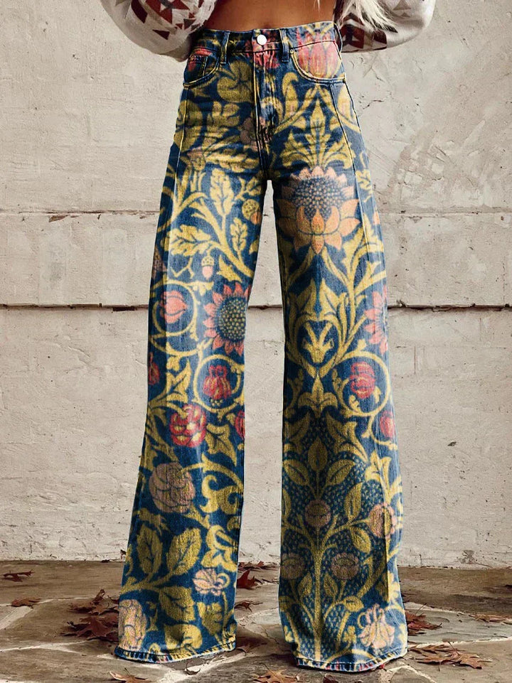 Pantalon Palazzo Femme – Taille Haute Jambe Large Imprimé Floral