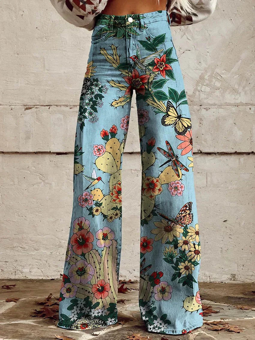 Pantalon Palazzo Femme – Taille Haute Jambe Large Imprimé Floral