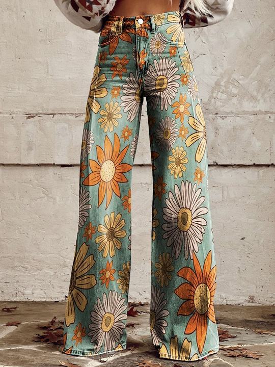 Pantalon Palazzo Femme – Taille Haute Jambe Large Imprimé Floral