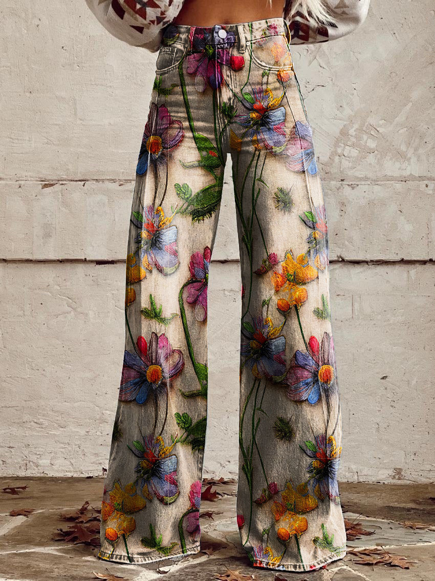 Pantalon Palazzo Femme – Taille Haute Jambe Large Imprimé Floral