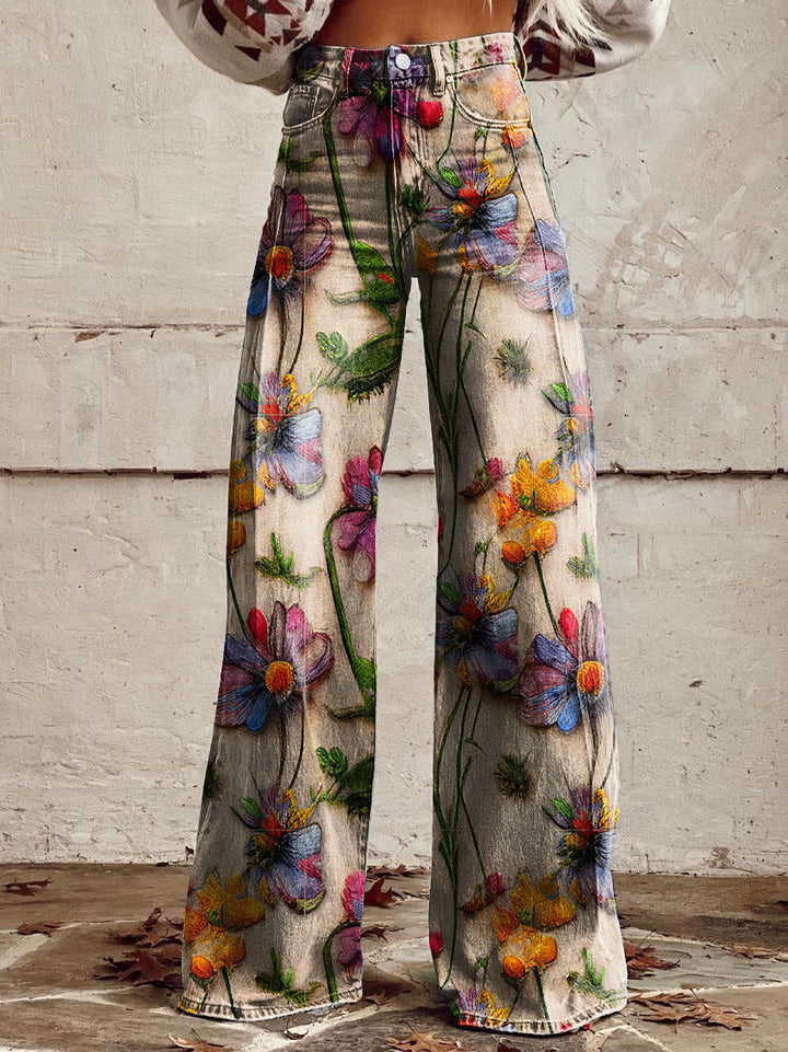 Pantalon Palazzo Femme – Taille Haute Jambe Large Imprimé Floral