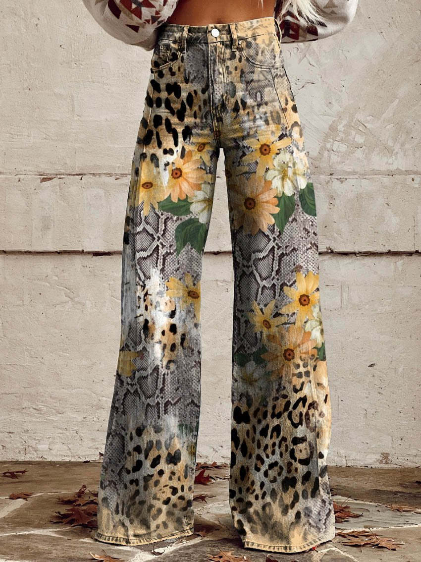 Pantalon Palazzo Femme – Taille Haute Jambe Large Imprimé Floral