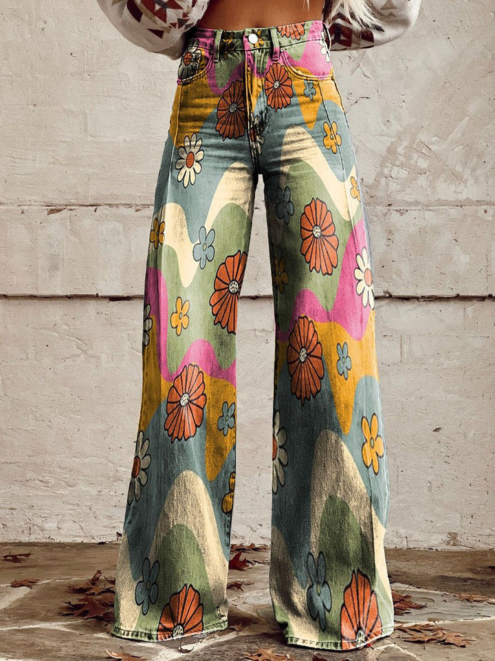 Pantalon Palazzo Femme – Taille Haute Jambe Large Imprimé Floral