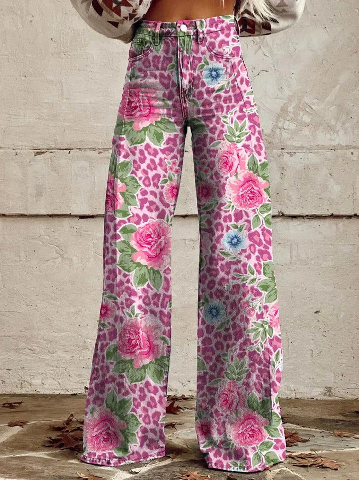 Pantalon Palazzo Femme – Taille Haute Jambe Large Imprimé Floral