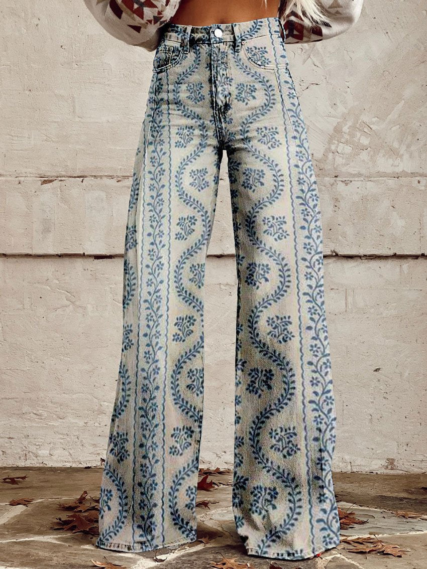 Pantalon Palazzo Femme – Taille Haute Jambe Large Imprimé Floral